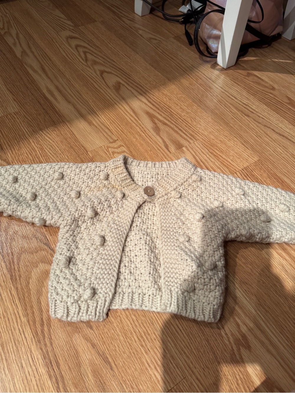 Cream Textured Knit Baby Pea Coat Cardigan